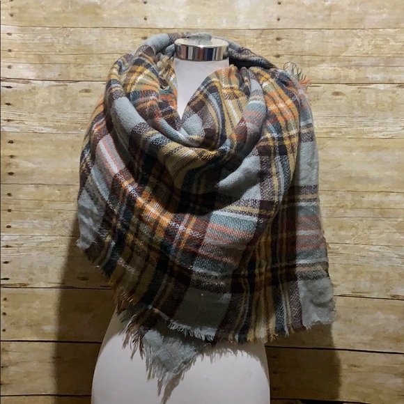 boutique Accessories - Blue brown plaid blanket scarf